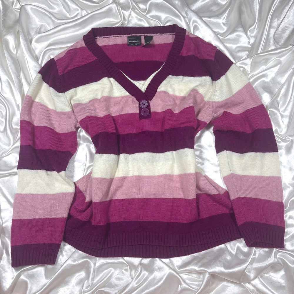 y2k Bobbie Brooks Sweater Purple Pink Striped Excellent V-Neck Knit Top XL 18W